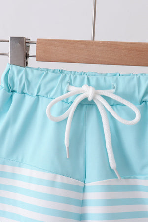 Blue stripe sailboat embroidery swim trunks