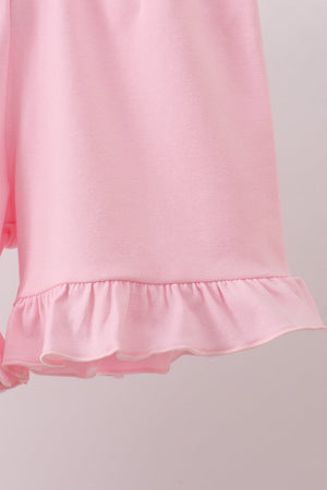 Pink bow castle ruffle shorts set