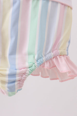 Rainbow stripe butterfly smocked ruffle one-piece swimsuit