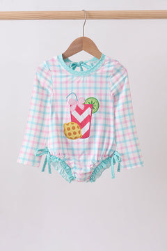 Green plaid horse applique rashguard