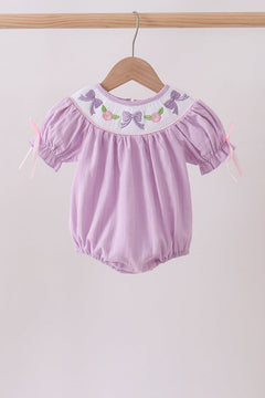 Lavender Smocked Embroidered Bow Jacquard Bubble