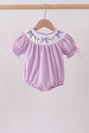 Lavender Smocked Embroidered Bow Jacquard Bubble