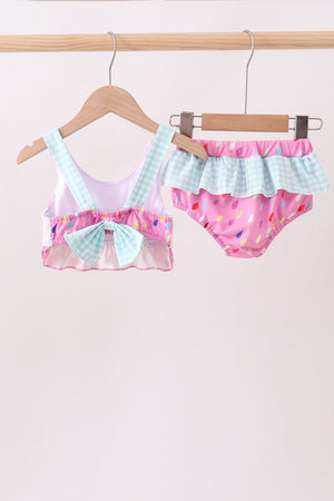 Hot Pink Umbrella Embroidered UPF Swim Set