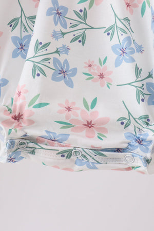 Blue Floral Smocked Ruffle Bubble