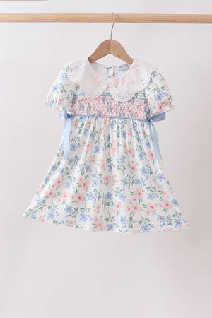 Blue Floral Smocked Dress