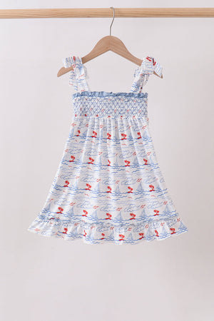Blue Sailboat Smocked Dress