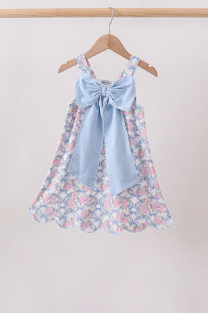 Blue Floral Bow Dress