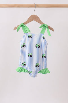 Blue Tractor Stripe UPF Swim One-Piece