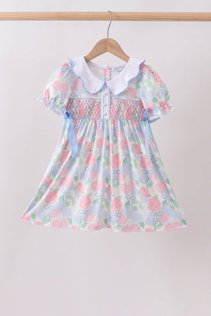 Blue Hydrangea Smocked Pearl Dress