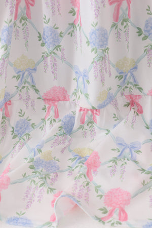 Blue Hydrangea Bow Women Dress