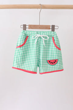 Red Watermelon Embroidered UPF Swim Trunks