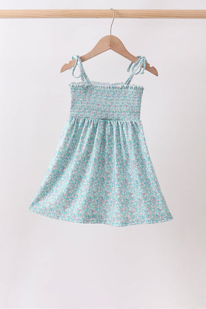 Green Floral Smocked Dress