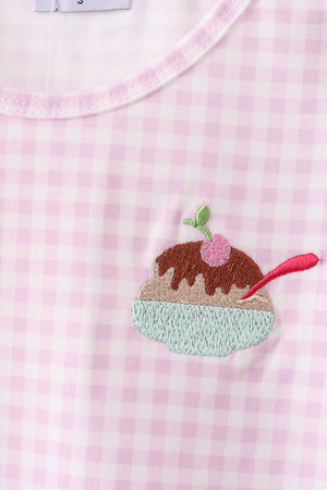 Purple Ice Cream Plaid Embroidered Set