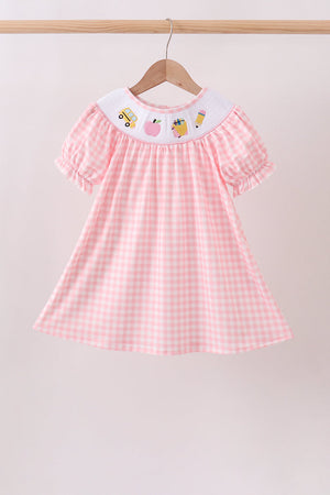 Pink Apple Bus Smocked Dress