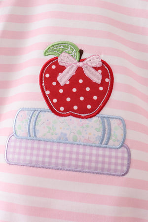 Pink Stripe Apple Book Applique Bubble