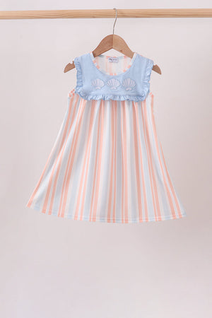 Seashell Stripe Embroidered Dress