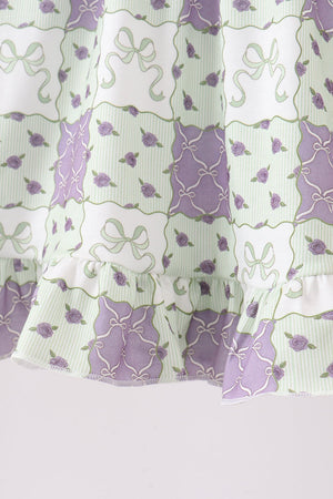 Purple Floral Smocked Bloomer Set