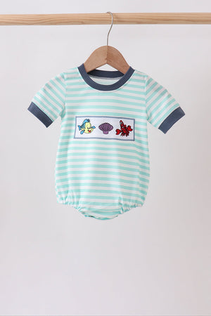 Blue stripe under the sea Embroidered Bubble