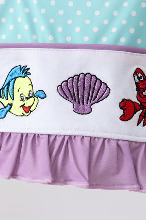 Blue under the sea Embroidered UPF Swim Set