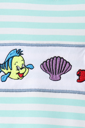 Blue Stripe under the sea Embroidered Set