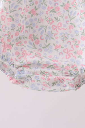 Blue Floral Print Ruffle Bubble