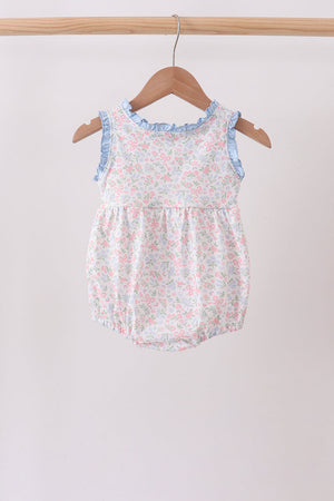 Blue Floral Print Ruffle Bubble