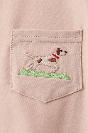 Khaki Puppy Embroidered Shorts Set