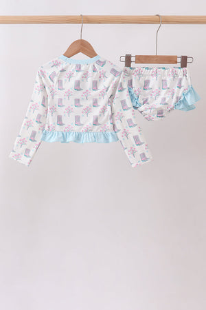 Blue Boots Ruffle Rashguard Set