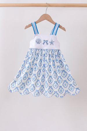 Blue Shells Embroidered Dress