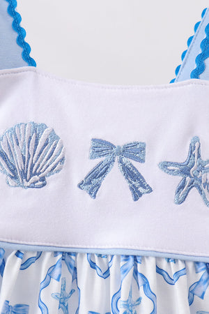 Blue Shells Embroidered Dress