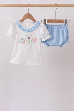 Blue Carousel Embroidered Bloomer Set