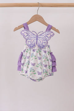 Purple Butterfly Applique Ruffle Bubble