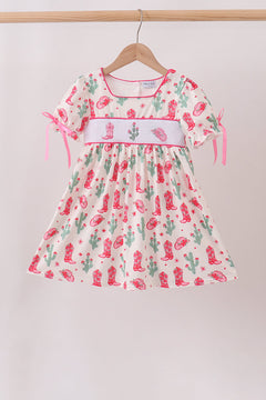Pink Boots Smocked Dress