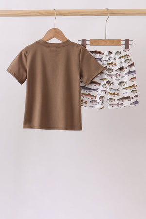 Fish Embroidered Shorts Set