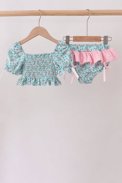 Green Floral Smocked Swimsuit