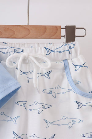 Blue Shark Print Shorts Set