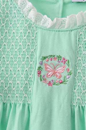 Green Butterfly Smocked Dress