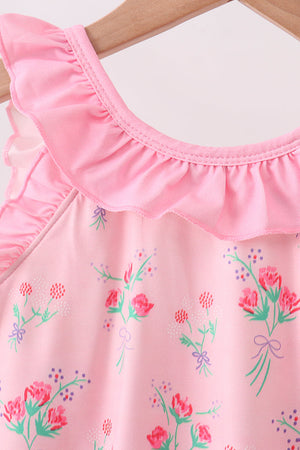 Pink Floral Ruffle One-Piece Swimsuit