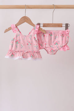 Pink Floral Ruffle 2pc Swimsuit