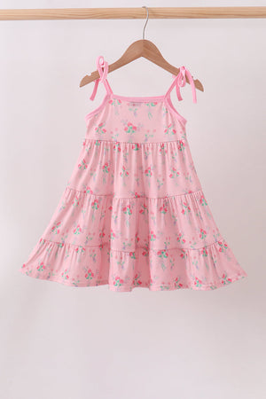 Pink Floral Tiered Dress