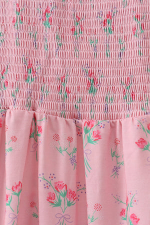 Pink Floral Smocked Mom Dress