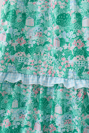Green house floral Smocked Tiered Mom Dress