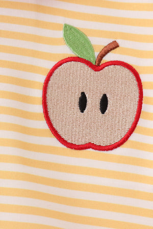 Mustard Stripe Apple Embroidered Top