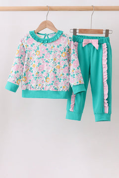 Green Floral Ruffle Jogger Set