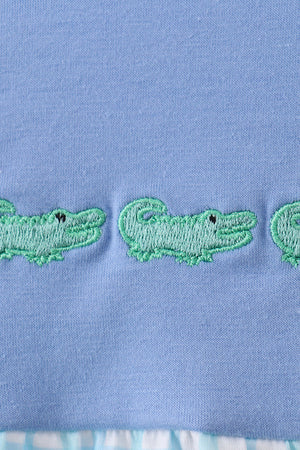Blue Crocodile Embroidered Bubble