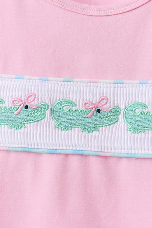Pink Crocodile Smocked Skorts Set