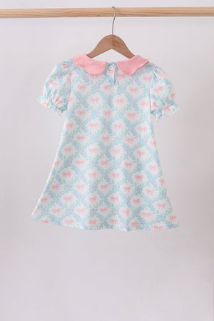 Pink Floral Bow Print Dress