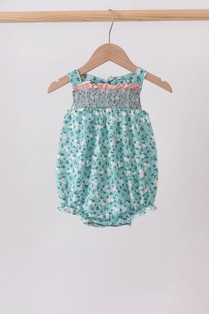 Green Floral Smocked Ruffle Bubble