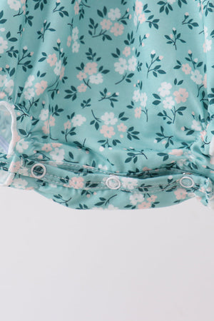Green Floral Smocked Ruffle Bubble