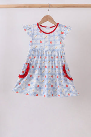 Red Apple Print Ruffle Dress